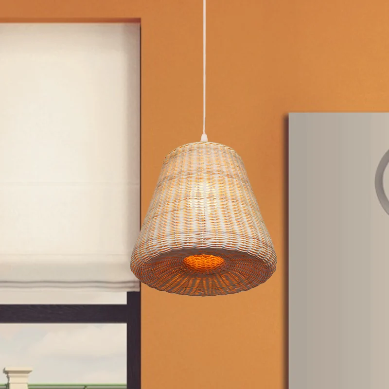 Conisch geweven rotan hanglamp Japanse 1-kops beige hangende hanger voor restaurant-eetkamer Clearhalo