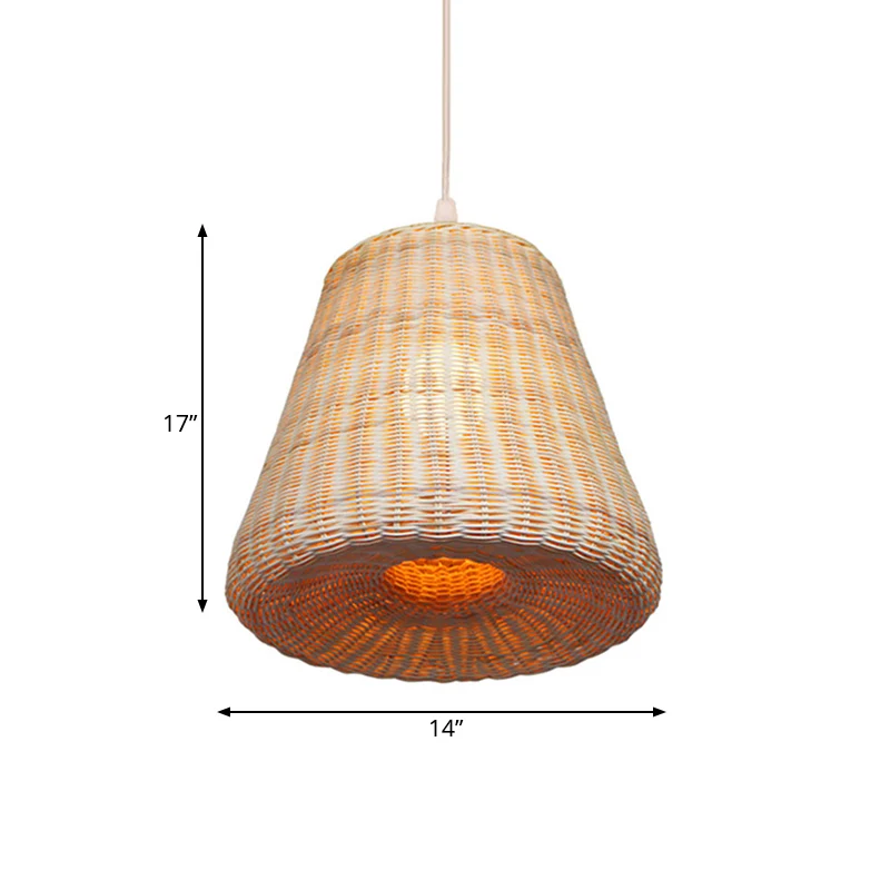Conisch geweven rotan hanglamp Japanse 1-kops beige hangende hanger voor restaurant-eetkamer Clearhalo