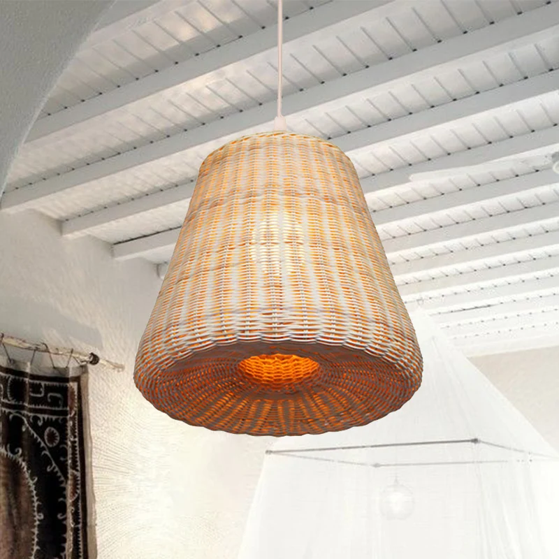 Conisch geweven rotan hanglamp Japanse 1-kops beige hangende hanger voor restaurant-eetkamer Clearhalo