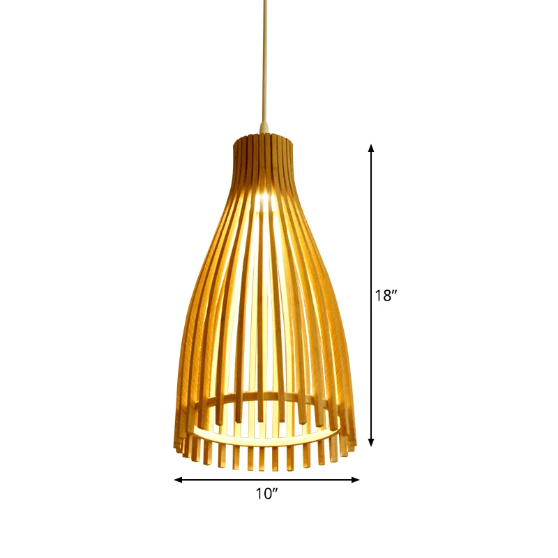 Conische Bamboe Strook Pendellamp Japanse 1-Licht Beige Hangende Plafondlamp voor Theehuis Clearhalo