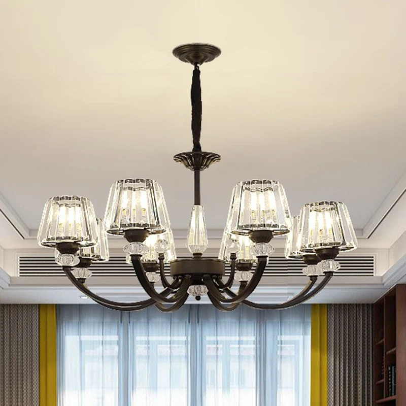 Conische hangende kroonluchter Minimalistische kristallen zwarte hanglamp met gebogen arm Clearhalo