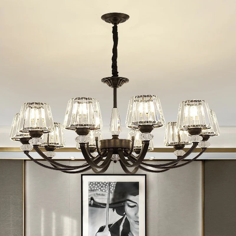 Conische hangende kroonluchter Minimalistische kristallen zwarte hanglamp met gebogen arm Clearhalo