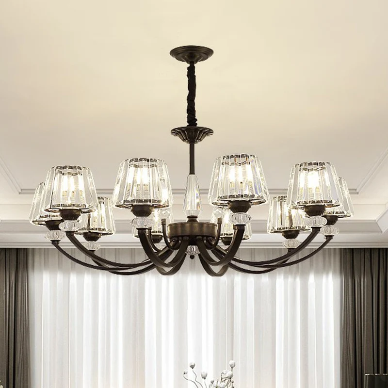 Conische hangende kroonluchter Minimalistische kristallen zwarte hanglamp met gebogen arm Clearhalo