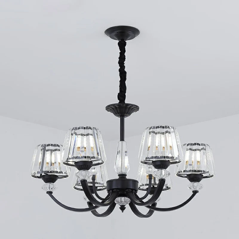 Conische hangende kroonluchter Minimalistische kristallen zwarte hanglamp met gebogen arm Clearhalo