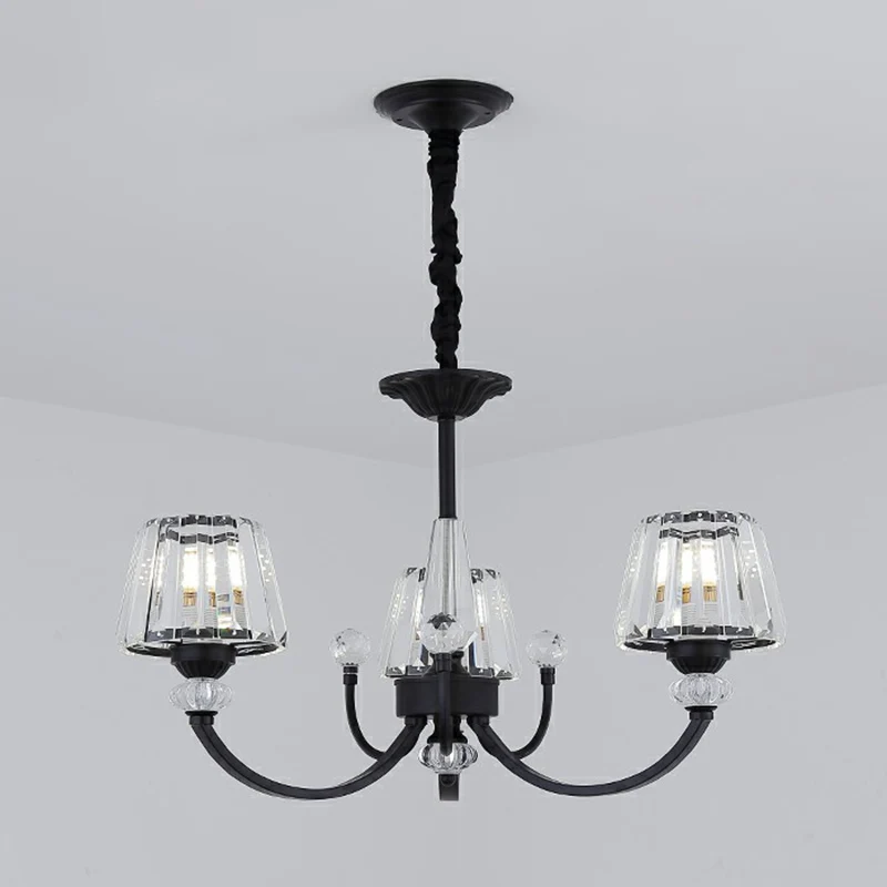Conische hangende kroonluchter Minimalistische kristallen zwarte hanglamp met gebogen arm Clearhalo