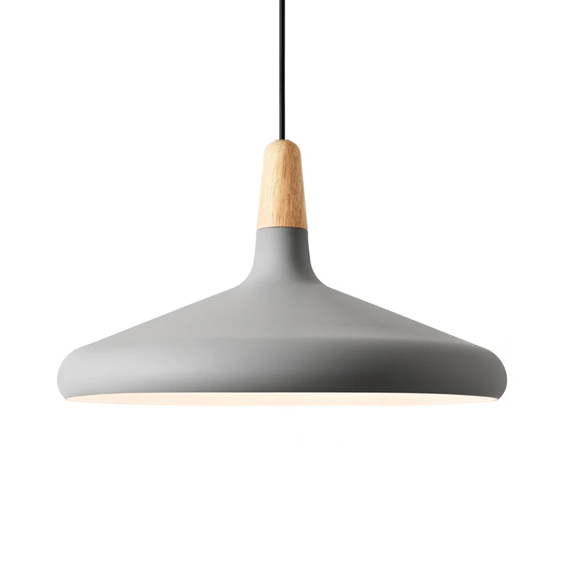 Conische hangende plafondlamp Macaron aluminium 1-lamp roze/goud/grijs en hout hanglamp boven tafel Clearhalo