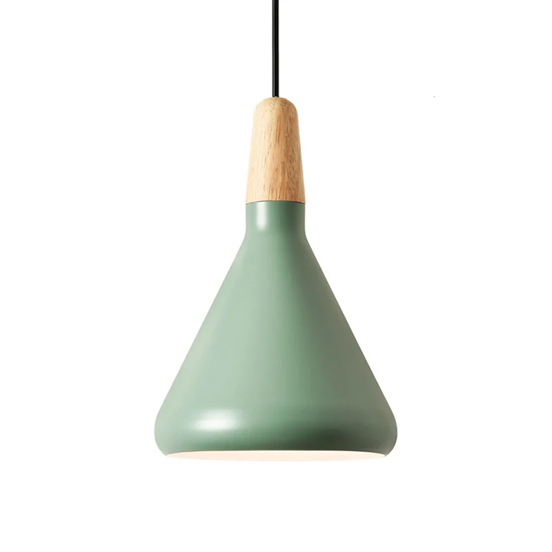 Conische hangende plafondlamp Macaron aluminium 1-lamp roze/goud/grijs en hout hanglamp boven tafel Clearhalo