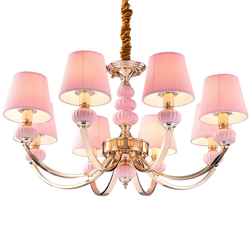 Conische hanglamp voor kinderslaapkamer, geplooide stof, Scandinavische kroonluchterlamp met boogarm Clearhalo