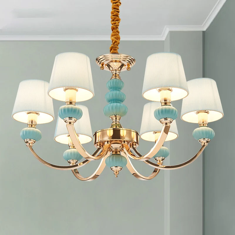 Conische hanglamp voor kinderslaapkamer, geplooide stof, Scandinavische kroonluchterlamp met boogarm Clearhalo