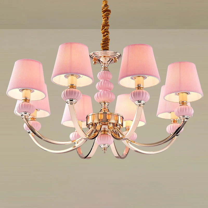 Conische hanglamp voor kinderslaapkamer, geplooide stof, Scandinavische kroonluchterlamp met boogarm Clearhalo