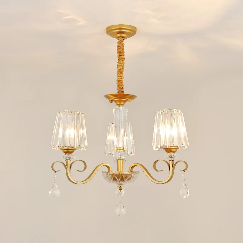 Conische kristallen hangende kroonluchter Traditionele 3/6 Heads Eetkamerplafondlamp goud Clearhalo