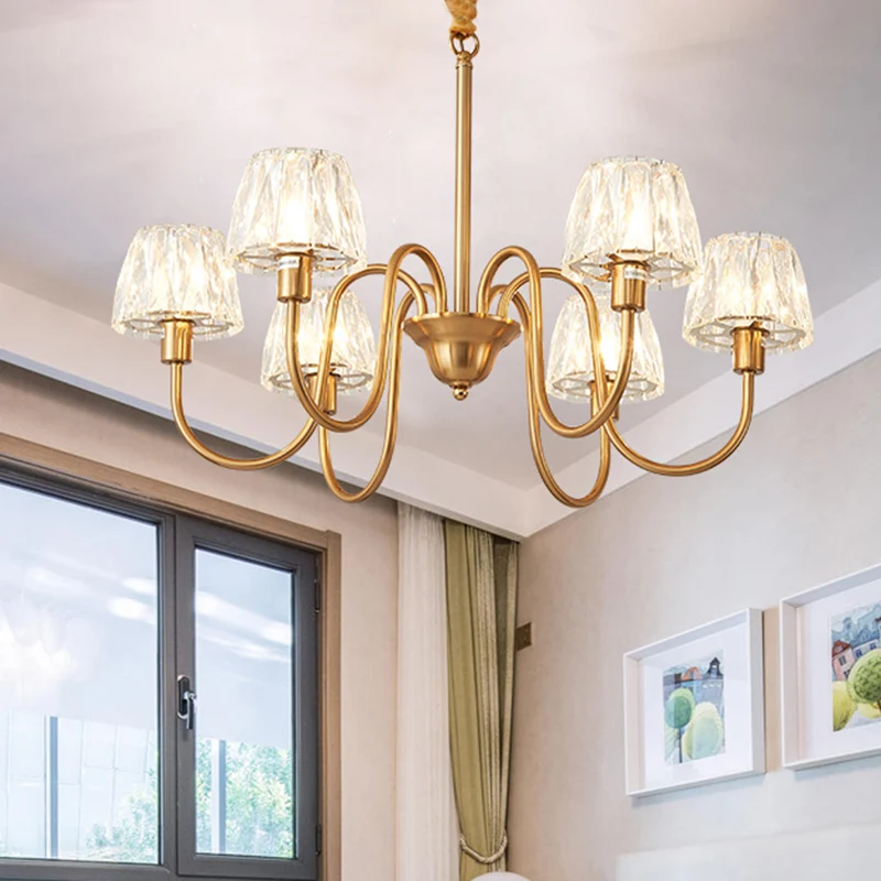 Conische kroonluchterverlichting met 3/6 lampen, eigentijdse gouden afwerking, gefacetteerde kristallen slingerlamp met zw...