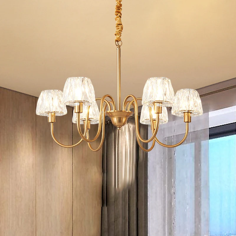 Conische kroonluchterverlichting met 3/6 lampen, eigentijdse gouden afwerking, gefacetteerde kristallen slingerlamp met zw...