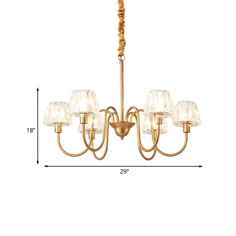 Conische kroonluchterverlichting met 3/6 lampen, eigentijdse gouden afwerking, gefacetteerde kristallen slingerlamp met zw...