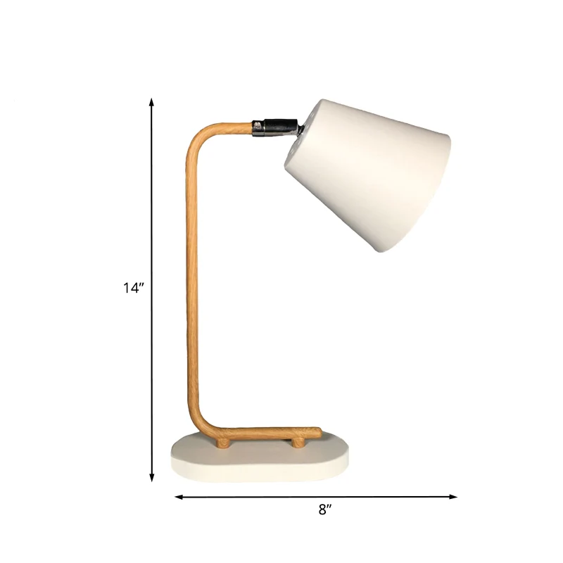 Conische metalen leeslamp Modern 1 lamp witte plug- tafellamp met houten slanke arm Clearhalo