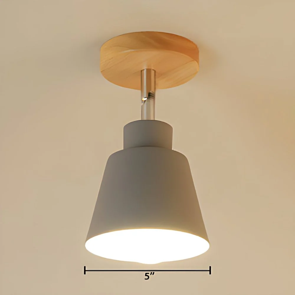 Conische slaapkamer semi-inbouw hanglamp eigentijds metaal 1 lichtgrijs/roze plafondverlichting met houten luifel Clearhalo