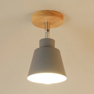 Conische slaapkamer semi-inbouw hanglamp eigentijds metaal 1 lichtgrijs/roze plafondverlichting met houten luifel Clearhalo