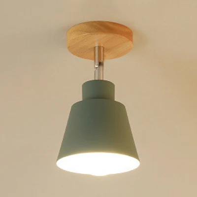 Conische slaapkamer semi-inbouw hanglamp eigentijds metaal 1 lichtgrijs/roze plafondverlichting met houten luifel Clearhalo