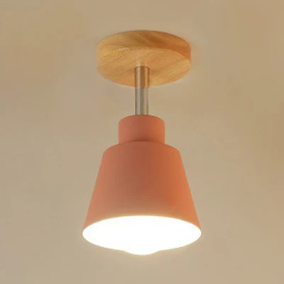 Conische slaapkamer semi-inbouw hanglamp eigentijds metaal 1 lichtgrijs/roze plafondverlichting met houten luifel Clearhalo