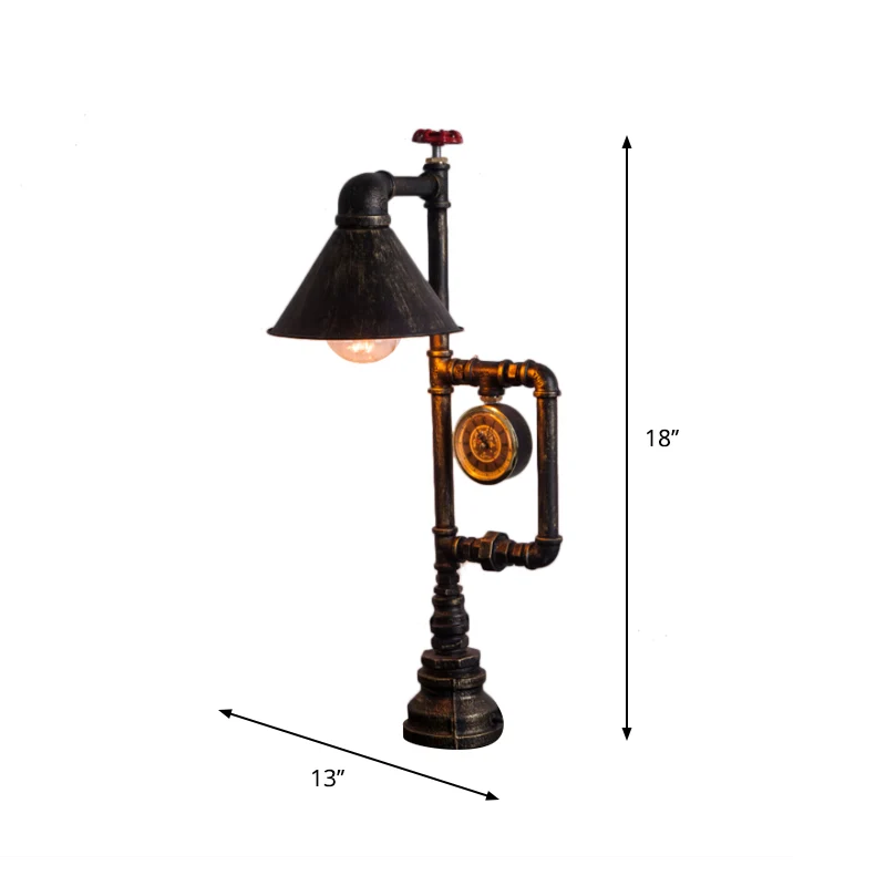 Conische tafelverlichting met 1 lamp en klokdeco Steampunk messing afwerking smeedijzeren staande tafellamp Clearhalo