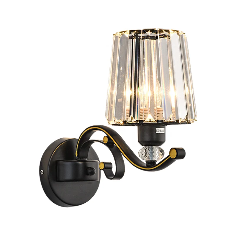 Conische wandlamp van helder glas, modernistische stijl, 1/2 lamp, zwarte schansverlichting met kristallen decoratie Clear...