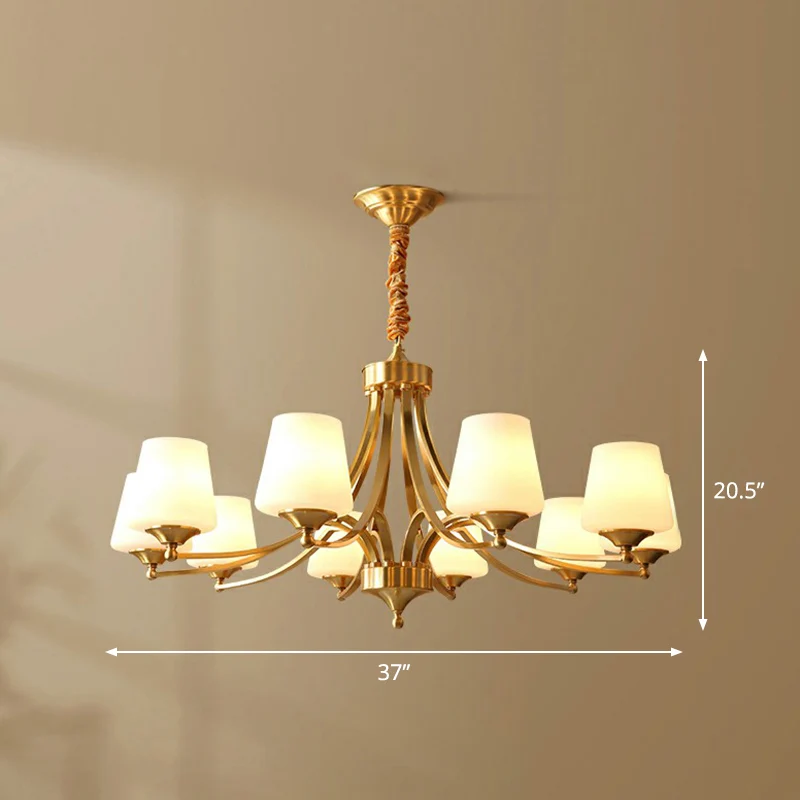 Conische zitkamer kroonluchter lichtarmatuur antiek ivoorkleurig glas hangende hanglamp Clearhalo
