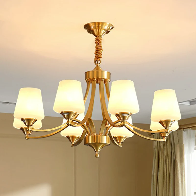 Conische zitkamer kroonluchter lichtarmatuur antiek ivoorkleurig glas hangende hanglamp Clearhalo