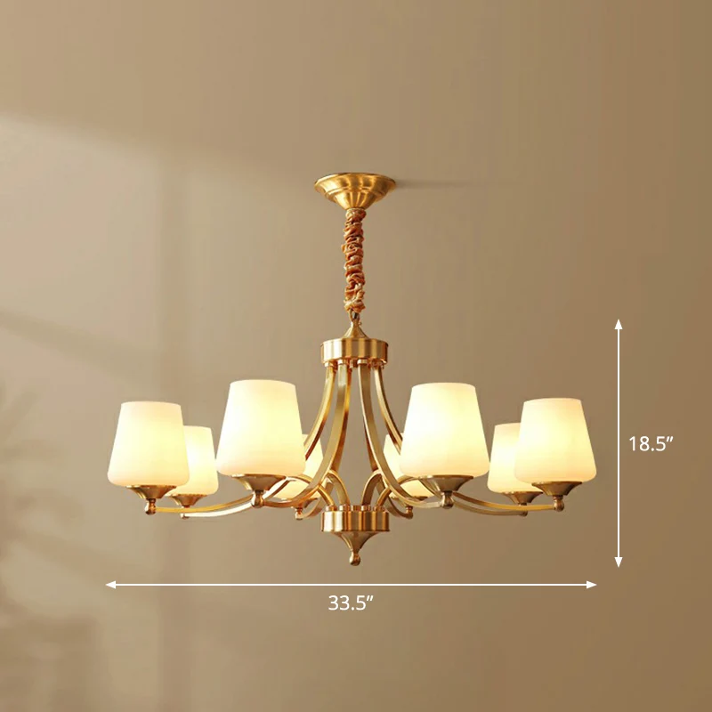 Conische zitkamer kroonluchter lichtarmatuur antiek ivoorkleurig glas hangende hanglamp Clearhalo
