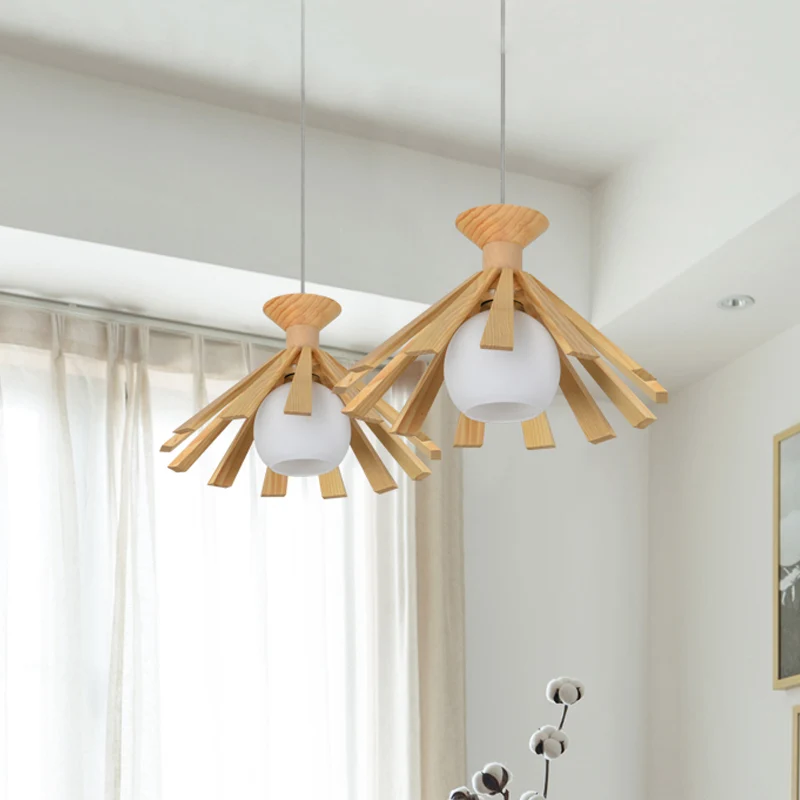 Cottage 1-lichts hanglamp opaal-matte open glazen bolhangende plafondlamp met taps toelopende houten kap Clearhalo