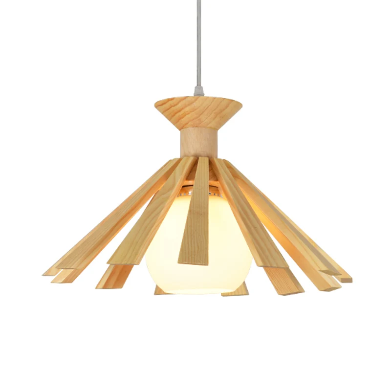Cottage 1-lichts hanglamp opaal-matte open glazen bolhangende plafondlamp met taps toelopende houten kap Clearhalo