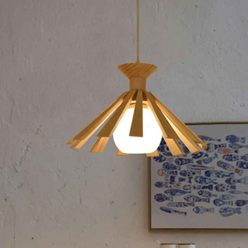 Cottage 1-lichts hanglamp opaal-matte open glazen bolhangende plafondlamp met taps toelopende houten kap Clearhalo