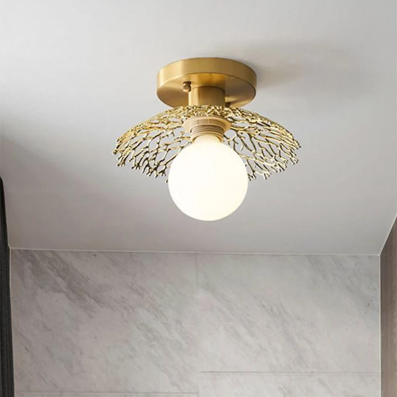 Cottage Cage Design inbouwlamp, metalen halfverzonken plafondlamp met enkele kop messing Clearhalo