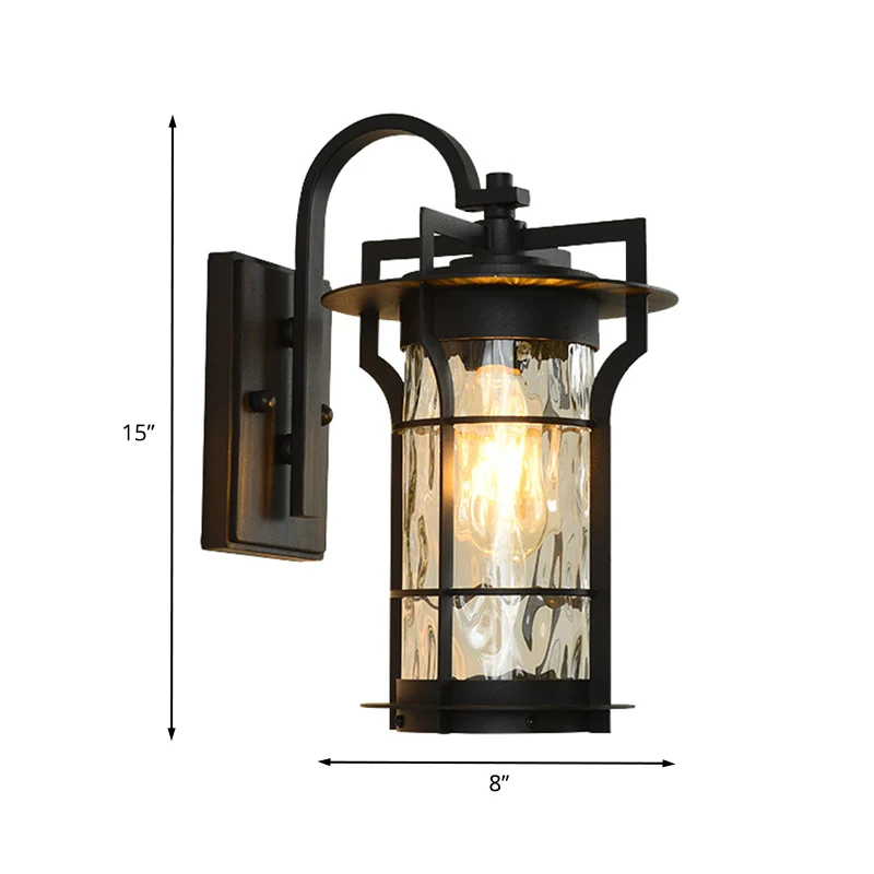 Country Cilinder Wandlamp Sconce 1 Lamp Helder Waterglas Wandmontage Lamparmatuur Zwart voor Hoek Clearhalo