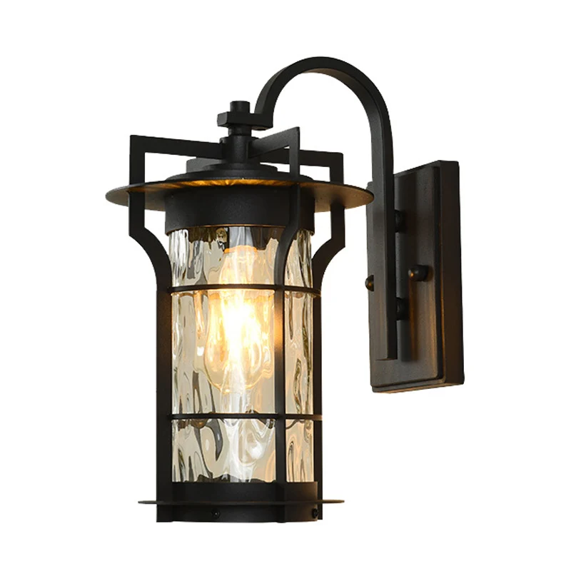 Country Cilinder Wandlamp Sconce 1 Lamp Helder Waterglas Wandmontage Lamparmatuur Zwart voor Hoek Clearhalo