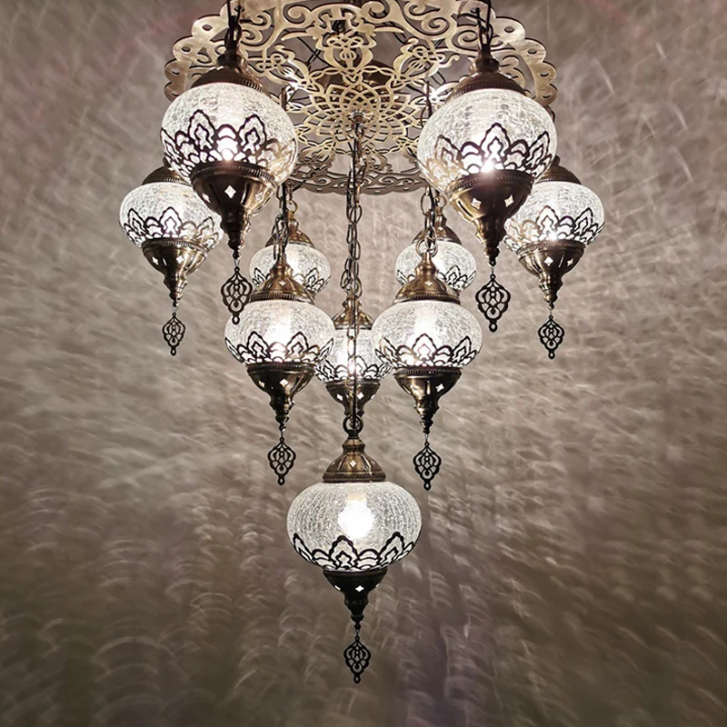 Crackle Glass Bronze Suspension Light Oval 10 Heads Vintage Kroonluchter Lichtarmatuur Clearhalo