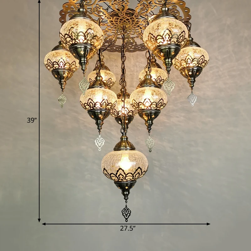 Crackle Glass Bronze Suspension Light Oval 10 Heads Vintage Kroonluchter Lichtarmatuur Clearhalo