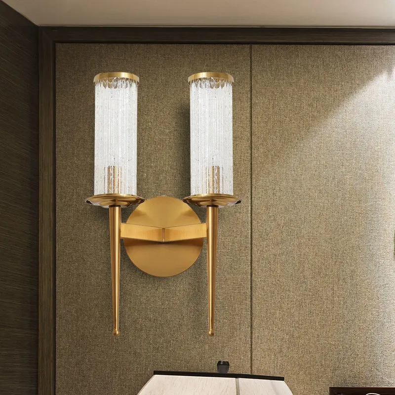 Crackle Glass Gold Wall Lighting Cilinder 1/2 Heads Vintage wandlamp met metalen rechte arm Clearhalo