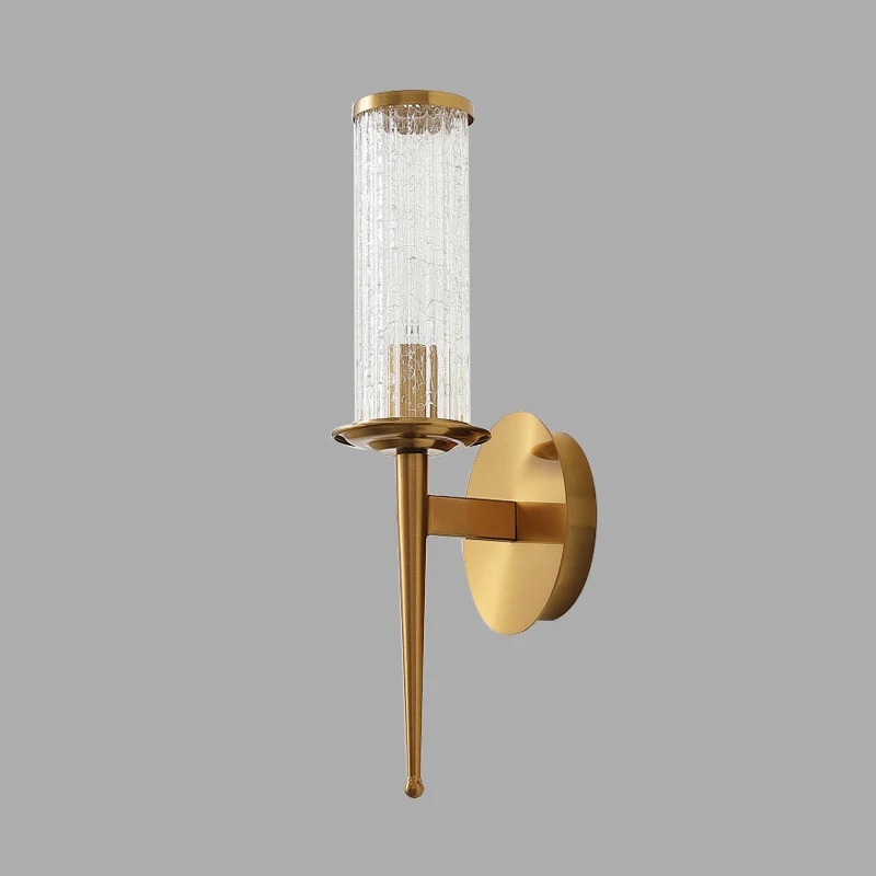 Crackle Glass Gold Wall Lighting Cilinder 1/2 Heads Vintage wandlamp met metalen rechte arm Clearhalo