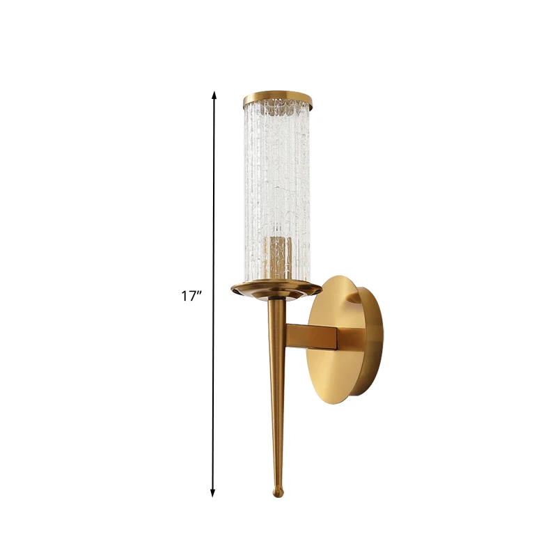 Crackle Glass Gold Wall Lighting Cilinder 1/2 Heads Vintage wandlamp met metalen rechte arm Clearhalo