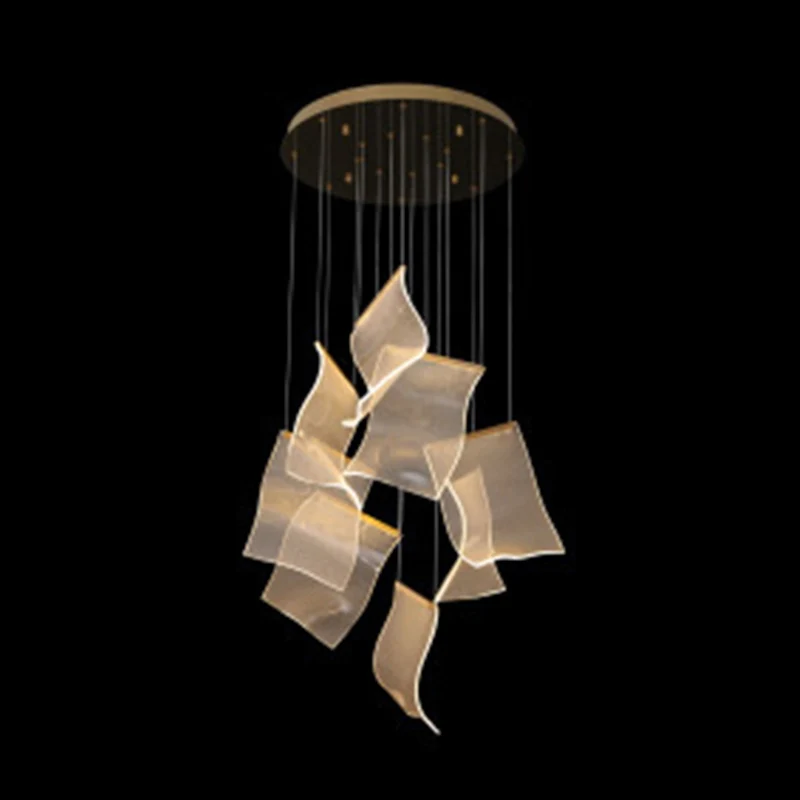 Creatieve minimalistische LED-plafondlamp met messing afwerking, op papier geïnspireerde multi-lichthanger met acrylkap Cl...