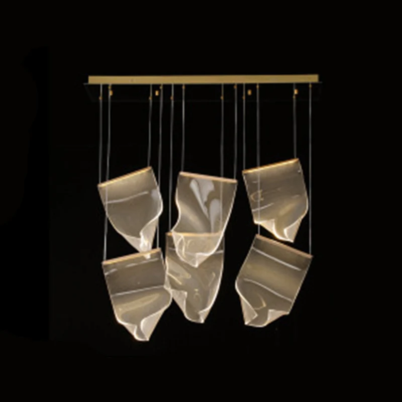 Creatieve minimalistische LED-plafondlamp met messing afwerking, op papier geïnspireerde multi-lichthanger met acrylkap Cl...