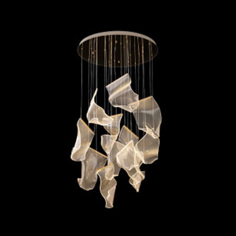 Creatieve minimalistische LED-plafondlamp met messing afwerking, op papier geïnspireerde multi-lichthanger met acrylkap Cl...