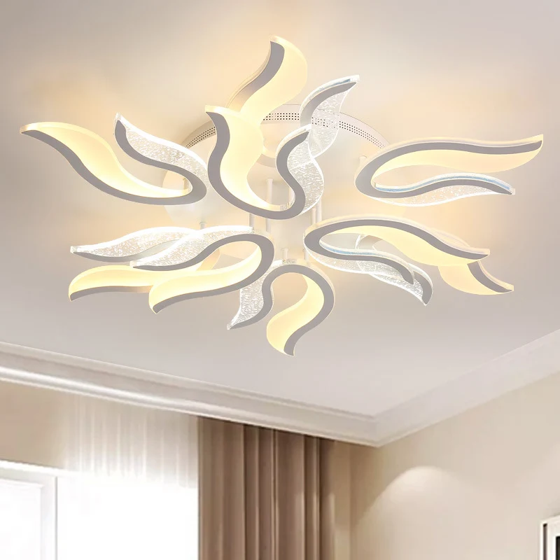 Creatieve moderne vlambloem plafondarmatuur acryl slaapkamer LED semi-inbouwlamp warm/wit licht, 31,5"/39"/49" breed Clear...