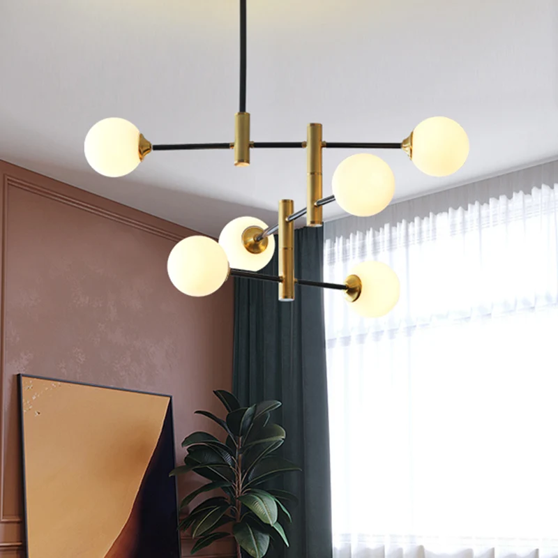 Crème glazen bubbelkroonluchter licht eigentijds 6 lampen plafondophanglamp voor eetkamer Clearhalo