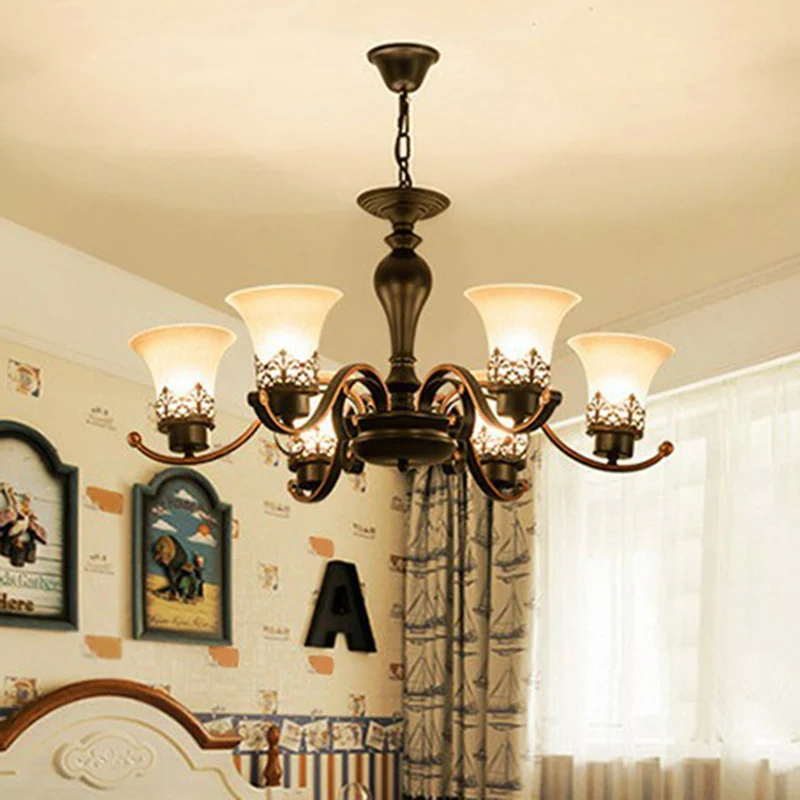 Crème glazen flare kroonluchter licht retro woonkamer hanglamp zwart Clearhalo