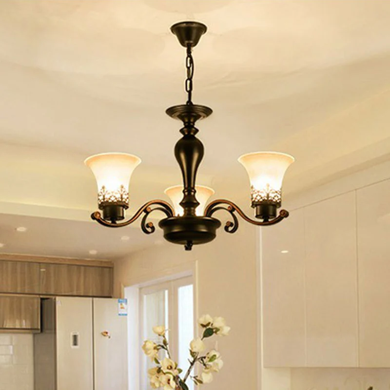 Crème glazen flare kroonluchter licht retro woonkamer hanglamp zwart Clearhalo