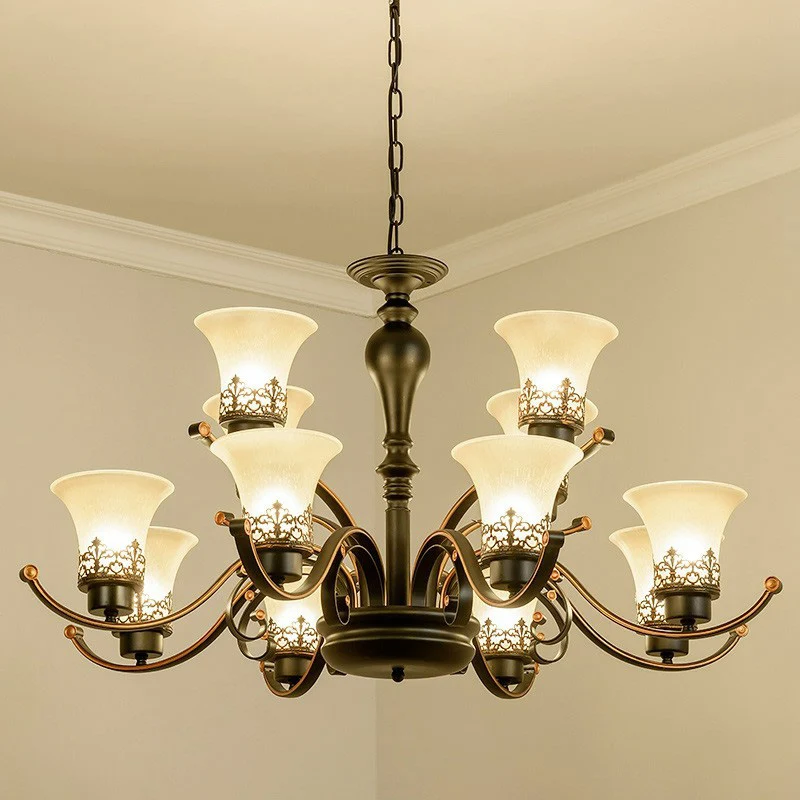 Crème glazen flare kroonluchter licht retro woonkamer hanglamp zwart Clearhalo