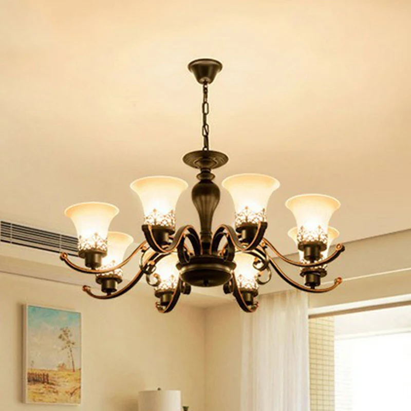 Crème glazen flare kroonluchter licht retro woonkamer hanglamp zwart Clearhalo