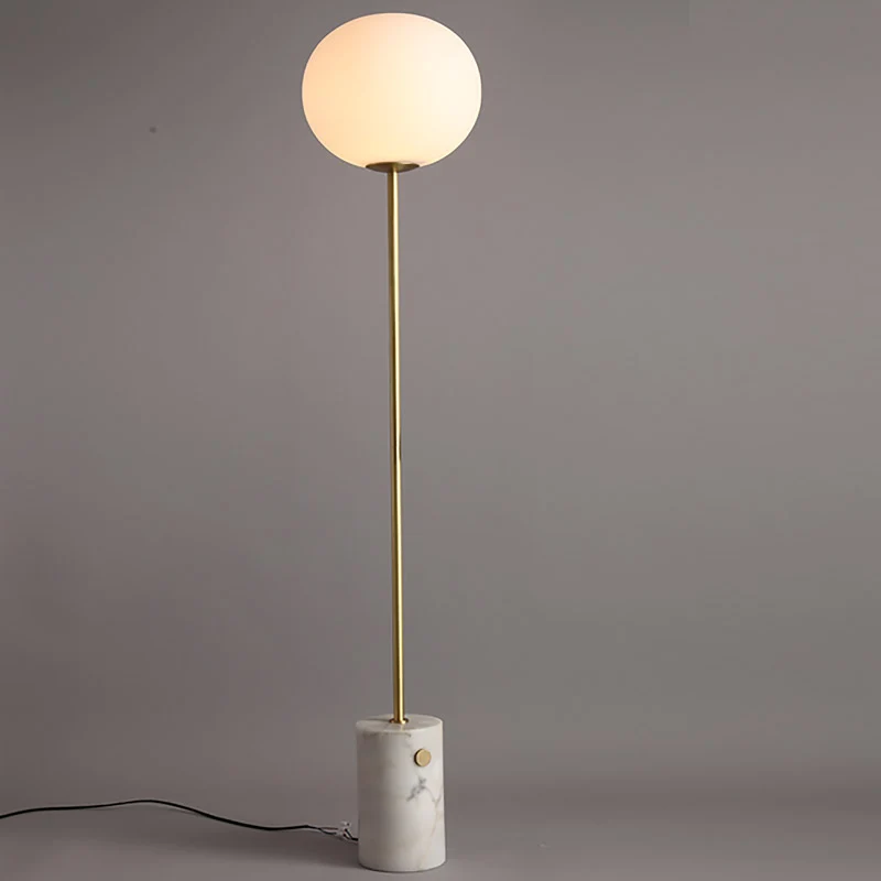 Crèmekleurige eivormige vloerlamp Minimalistische staande lamp met één lamp en cilindrische marmeren voet Clearhalo