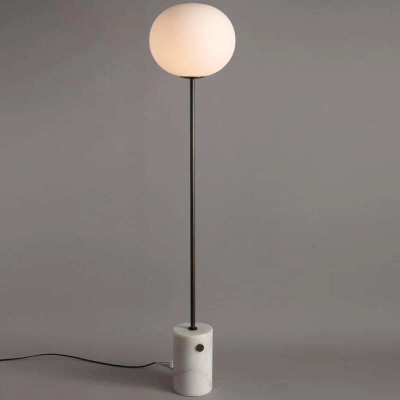 Crèmekleurige eivormige vloerlamp Minimalistische staande lamp met één lamp en cilindrische marmeren voet Clearhalo